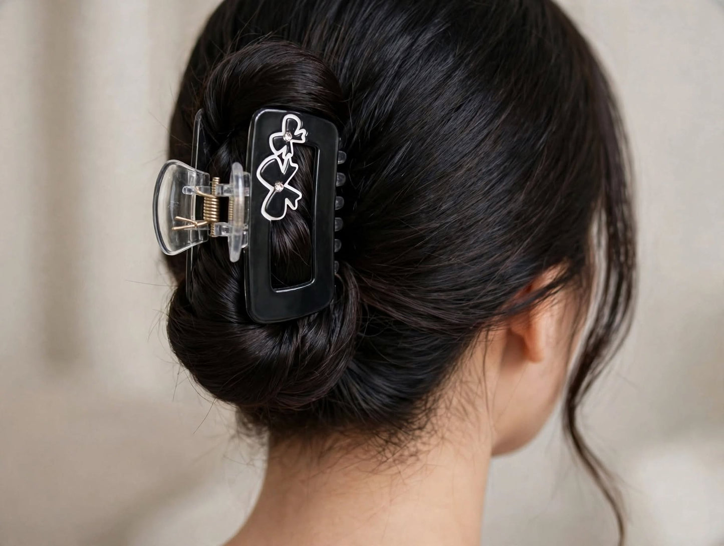 Women’s Black Hair Claw Clutcher with Double Bow