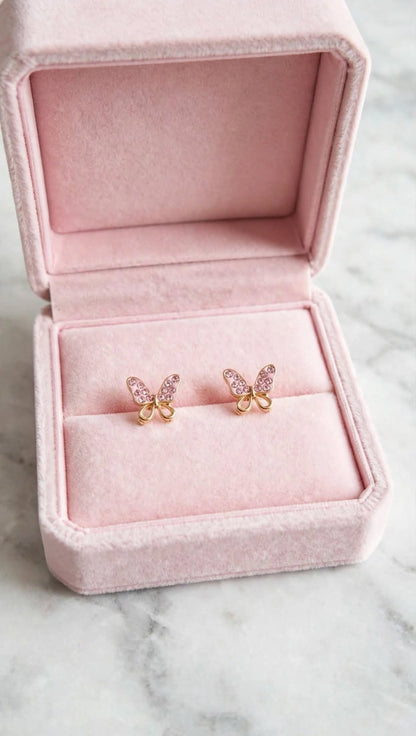 Pink Butterfly Stud Earrings for Girls