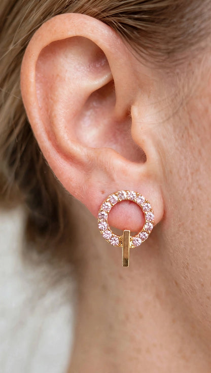 Light Pink Crystal Q Shape Stud Earrings for Women