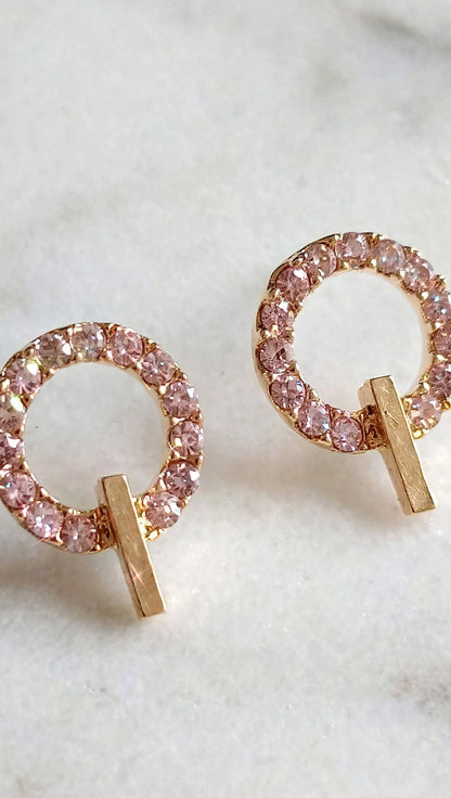 Light Pink Crystal Q Shape Stud Earrings for Women