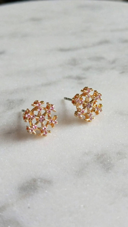 Light Pink Crystal Snowflake Stud Earrings for Women