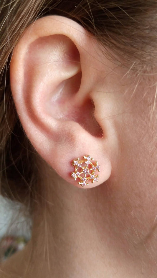 Light Pink Crystal Snowflake Stud Earrings for Women