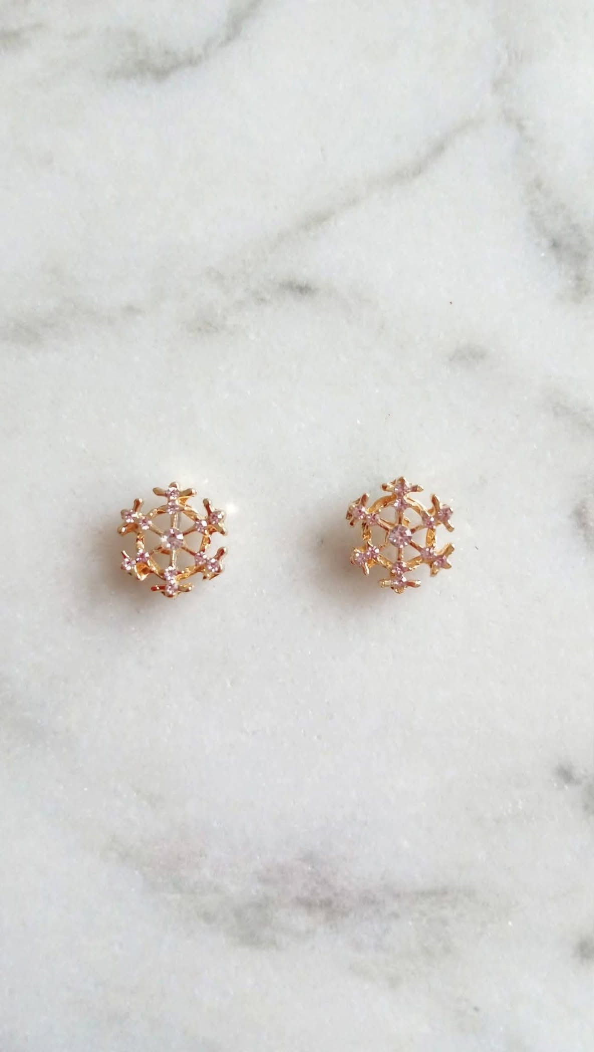 Light Pink Crystal Snowflake Stud Earrings for Women