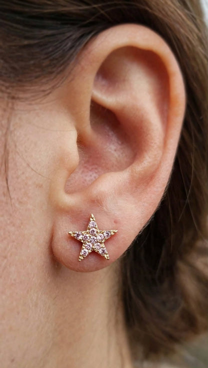 Light Pink Crystal Star Shape Stud Earrings for Women