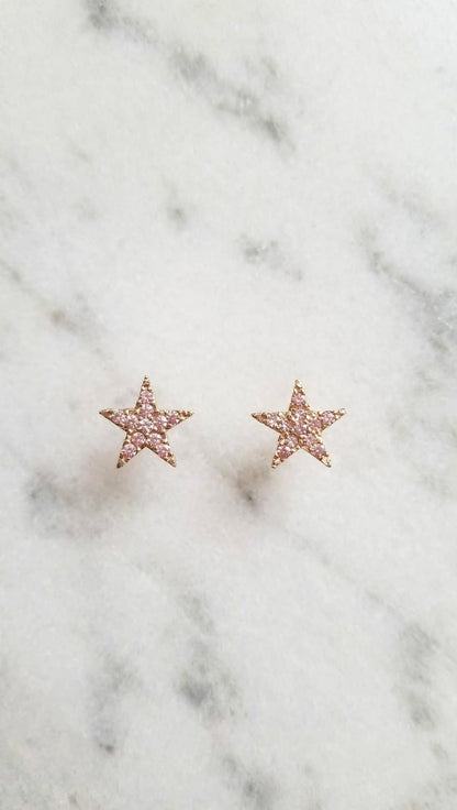 Light Pink Crystal Star Shape Stud Earrings for Women