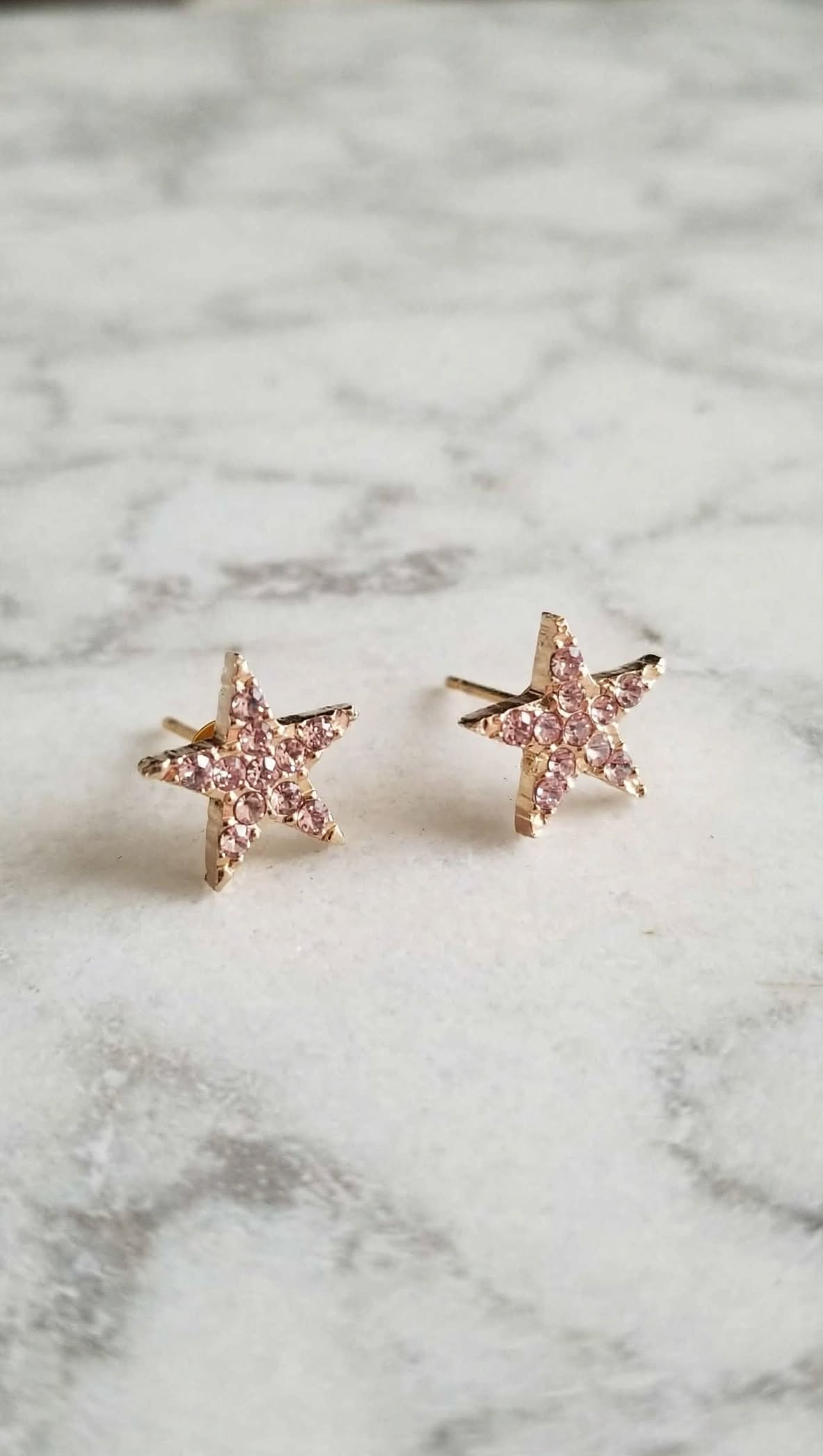 Light Pink Crystal Star Shape Stud Earrings for Women