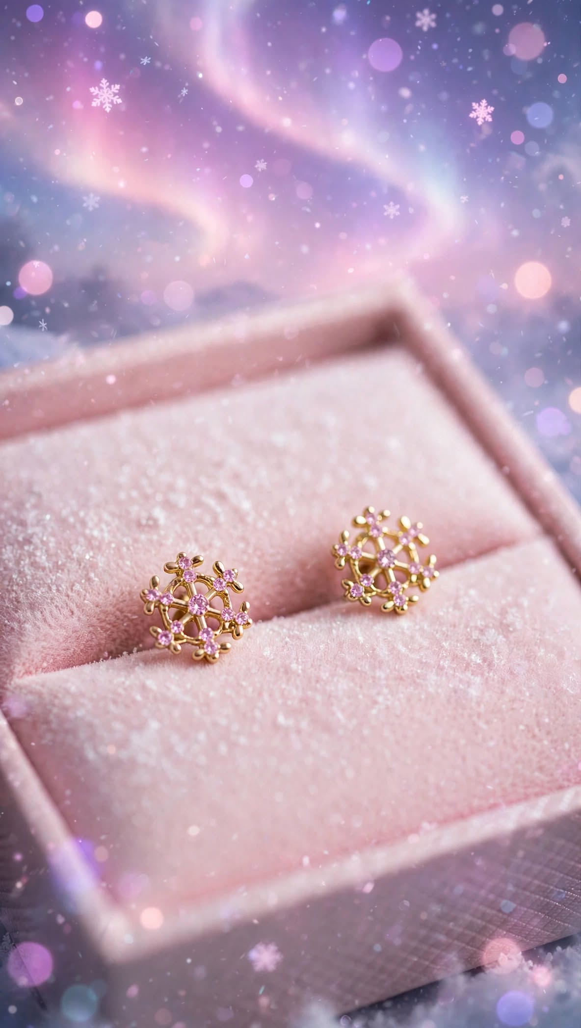 Light Pink Crystal Snowflake Stud Earrings for Women
