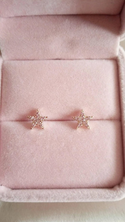 Light Pink Crystal Star Shape Stud Earrings for Women
