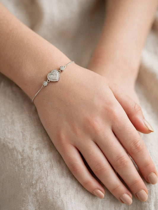 Silver Heart Bracelet with Zircon Stones