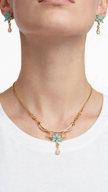 Aqua Flower Necklace with Earrings for Girls